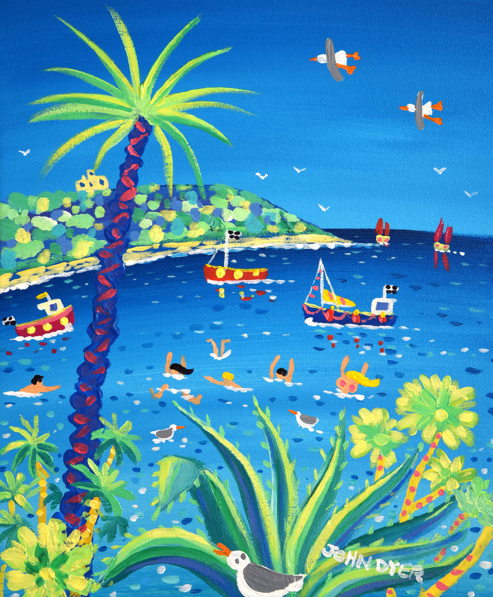'Mediterranean Falmouth', 12x10 inches acrylic on canvas. Paintings of Cornwall. Cornish Artist John Dyer. Cornwall Art Gallery
