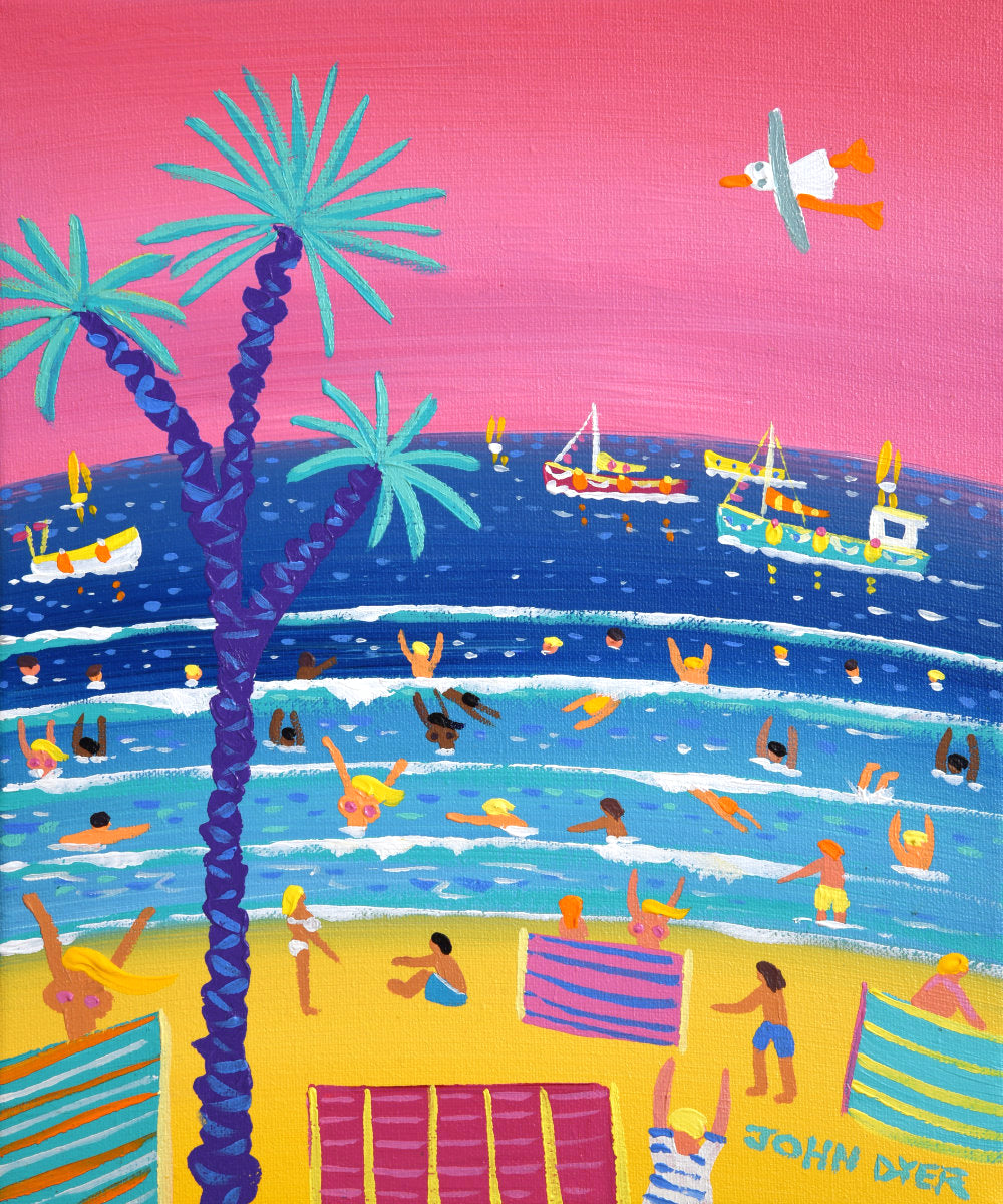 'Evening Skies on a hot Summer Day, Porthmeor Beach, St Ives', 10x12 inches acrylic on canvas. Coastal Painting of Cornwall. Cornish Artist John Dyer. Cornwall Art Gallery