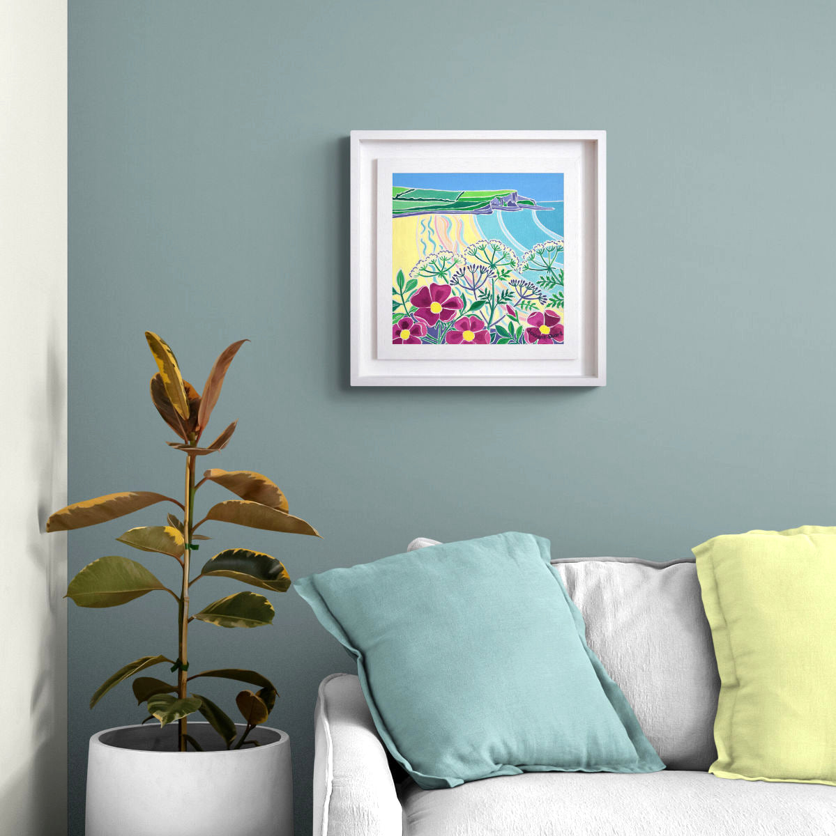 'Wild Roses on the Headland, Mawgan Porth'. 12x12 inches Original Oil Painting on Canvas by Cornish Artist Joanne Short