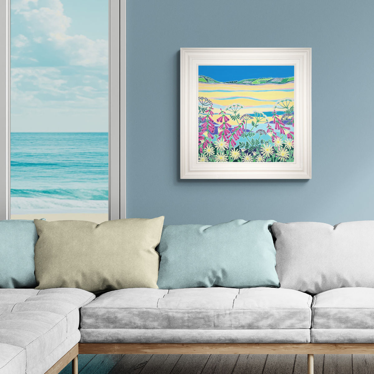 'Wild Flowers at Low Tide, The Camel Estuary'. 24x24 inches oil on canvas. Painting of Cornwall by Cornish Artist Joanne Short