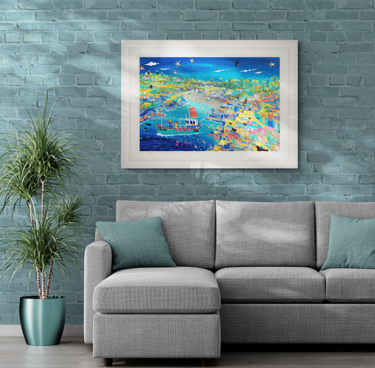 'Cadgwith Choughs and Colourful Cornish Sea', 24x36 inches acrylic on board. Cornwall Art Gallery Painting by Cornish Artist John Dyer