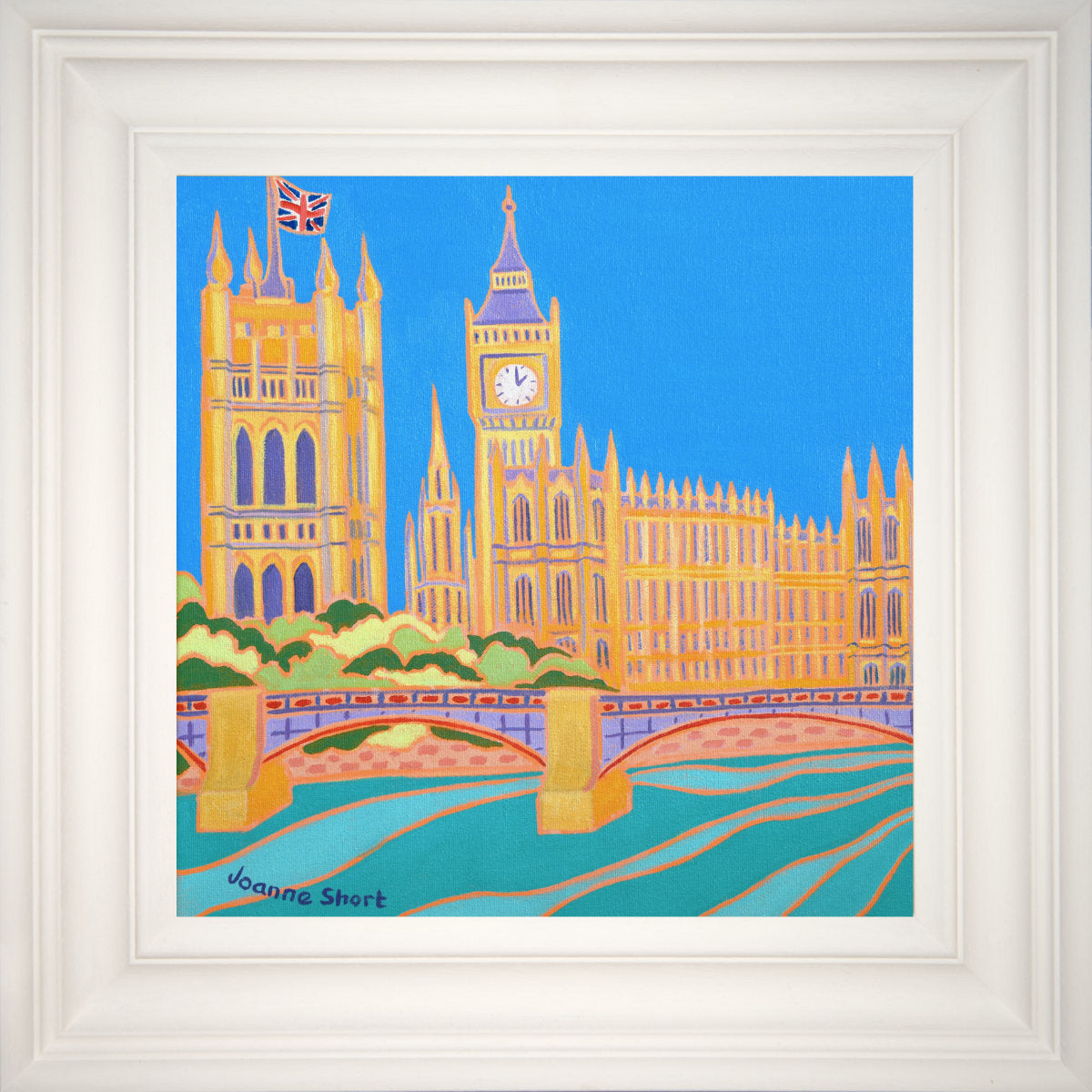 &#39;Summer in the City, London&#39;, 12x12 inches oil on canvas. Houses of Parliament Painting by British Artist Joanne Short