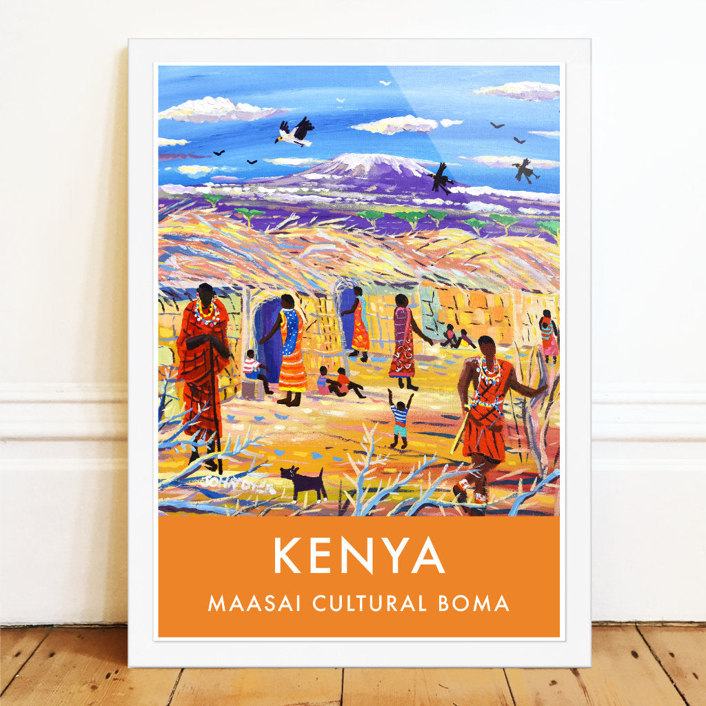African Art Wall Art Poster Print by John Dyer. Amboseli Maasai Tribal Cultural Boma