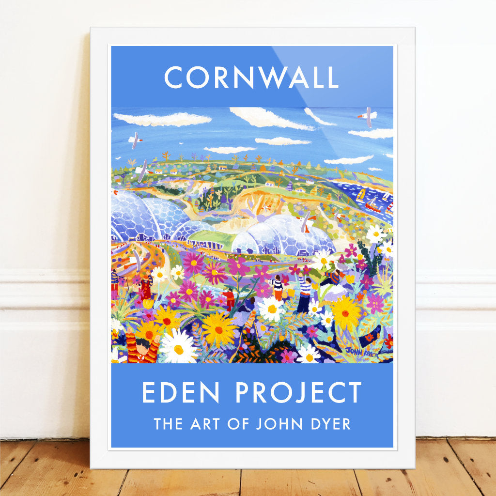Eden Project Art Poster Print by Cornish Artist John Dyer of The Eden Project Biomes, Wild Cornwall Flowers