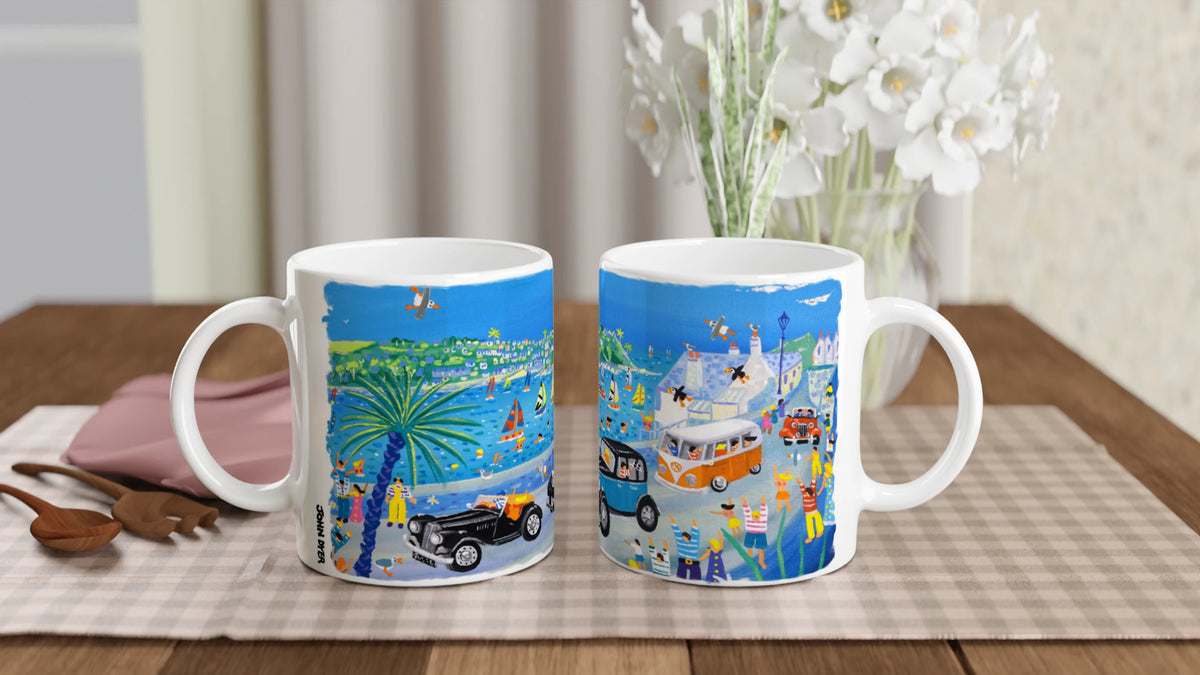 John Dyer Ceramic Cornish 11oz Art Mug. Fowey Classic Car Parade