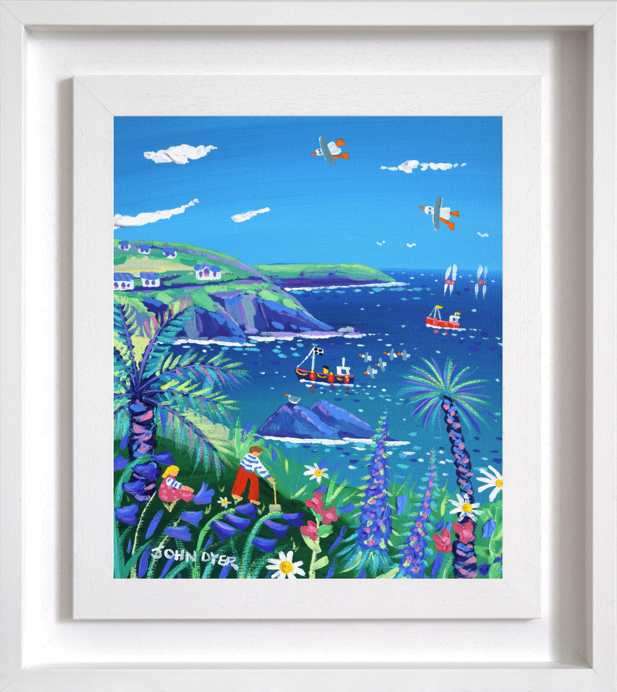 'Cliff top garden, Cadgwith', 12x10 inches acrylic on canvas. Painting of Cornwall by Cornish Artist John Dyer