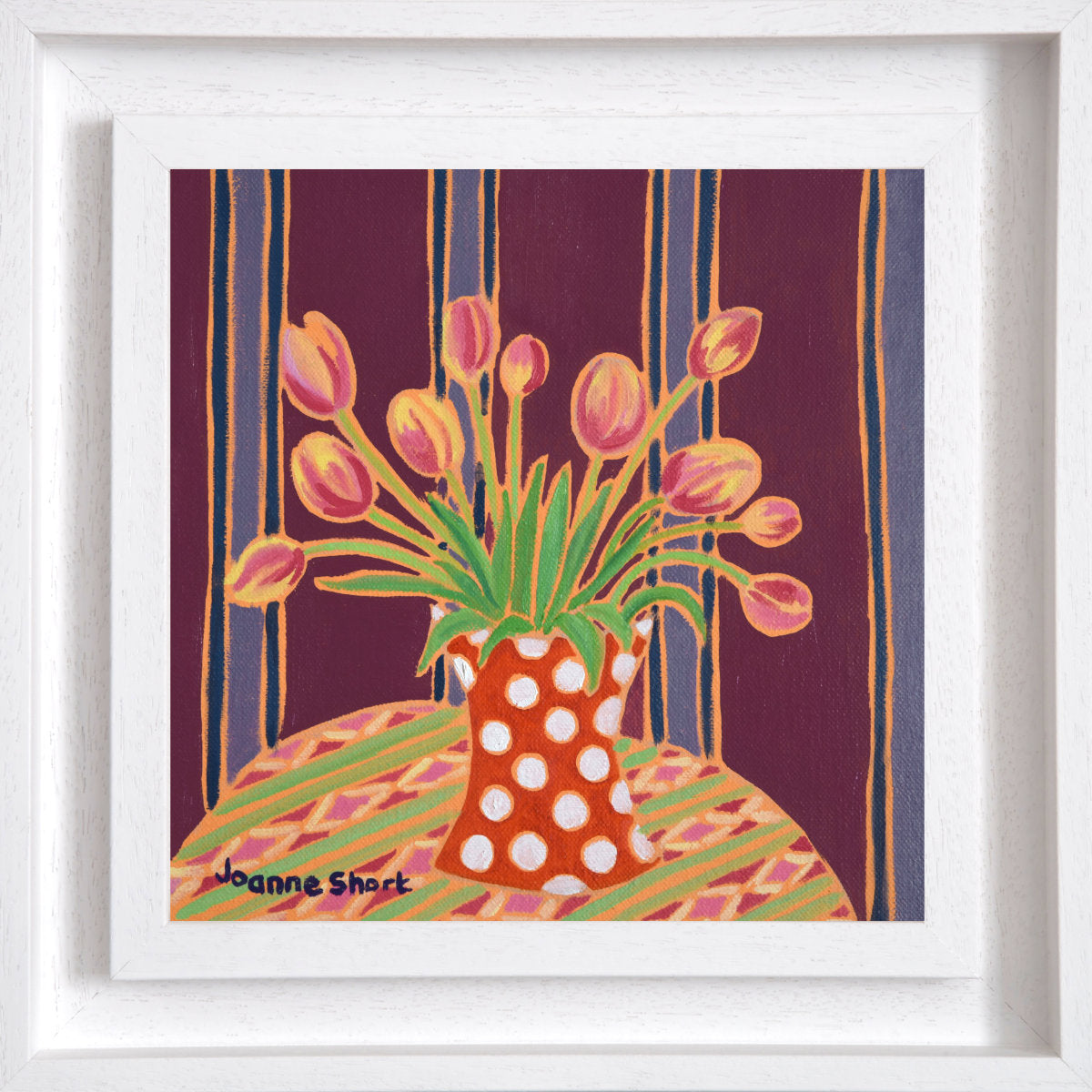 'Spring Tulips from a Friend', 8 x 8 inches oil on canvas. Painting by Cornish Artist Joanne Short