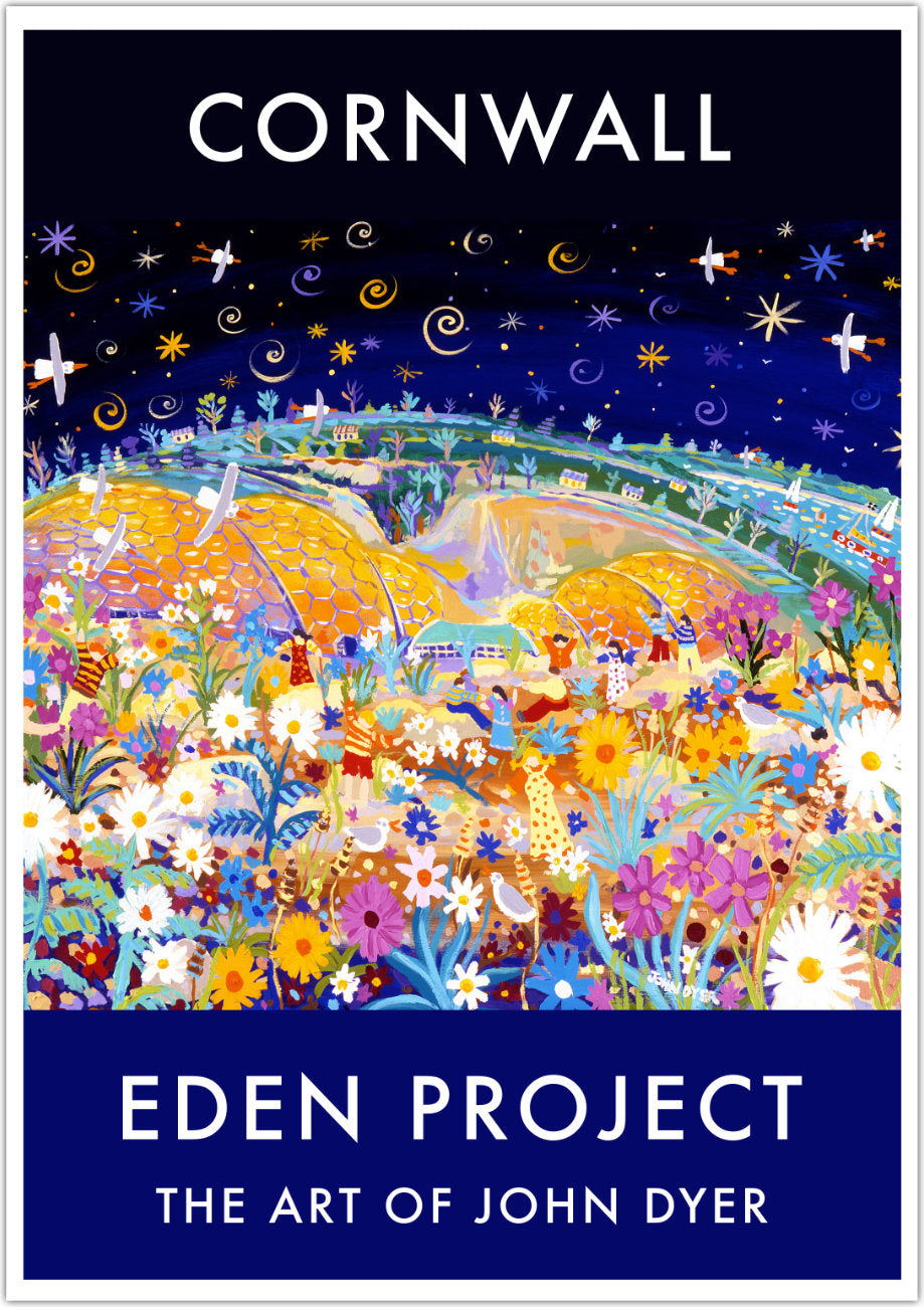 Eden Project Art Poster Print by Cornish Artist John Dyer of The Eden Project Biomes at Night