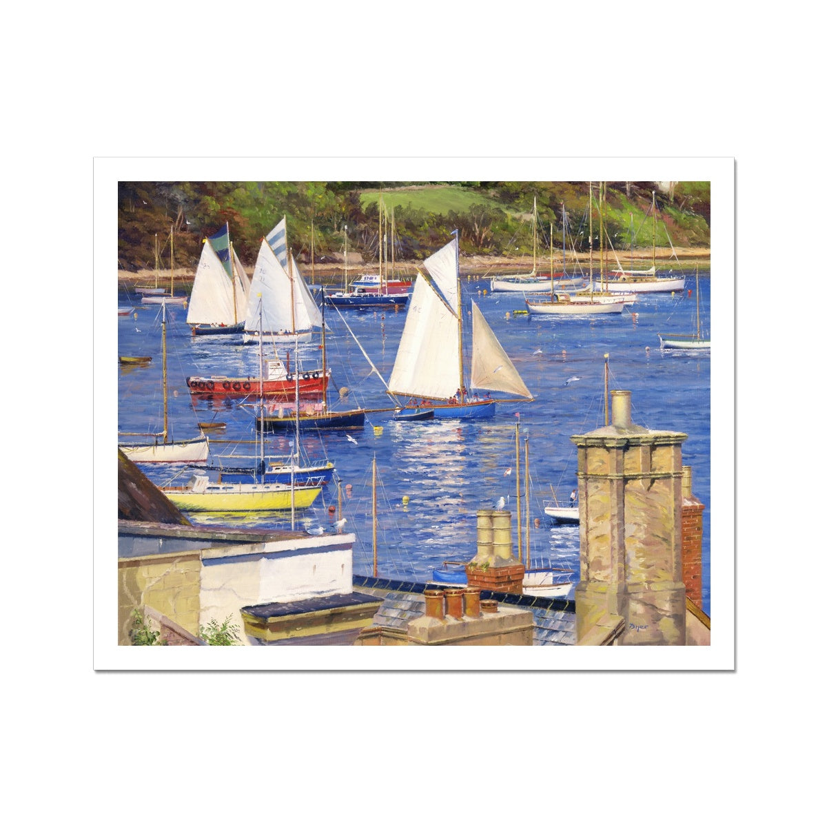 Ted Dyer Fine Art Print. Open Edition Cornish Art Print. 'Summer Sailing, Falmouth'. Cornwall Art Gallery