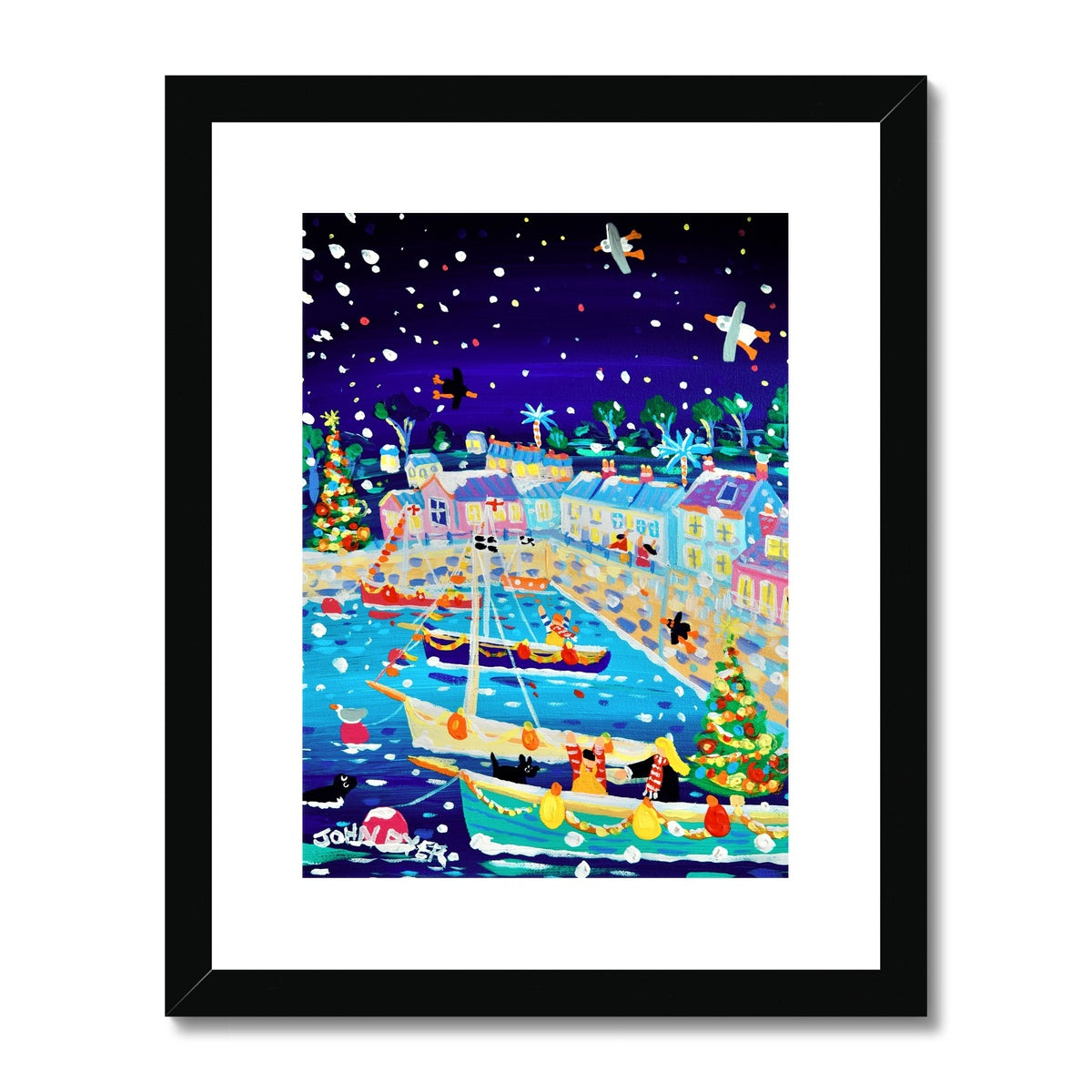 John Dyer Framed & Mounted Open Edition Cornish Art Print. 'Snow Flurries, Flushing'. Cornwall Art Gallery