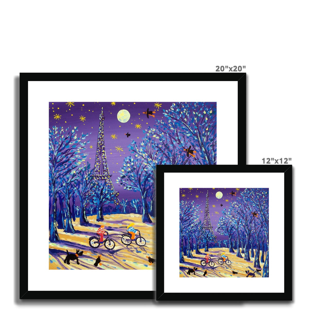 John Dyer Framed Open Edition French Art Print &#39;Cycling under the Moon, Eiffel Tower, Paris, France&#39; French Art Gallery