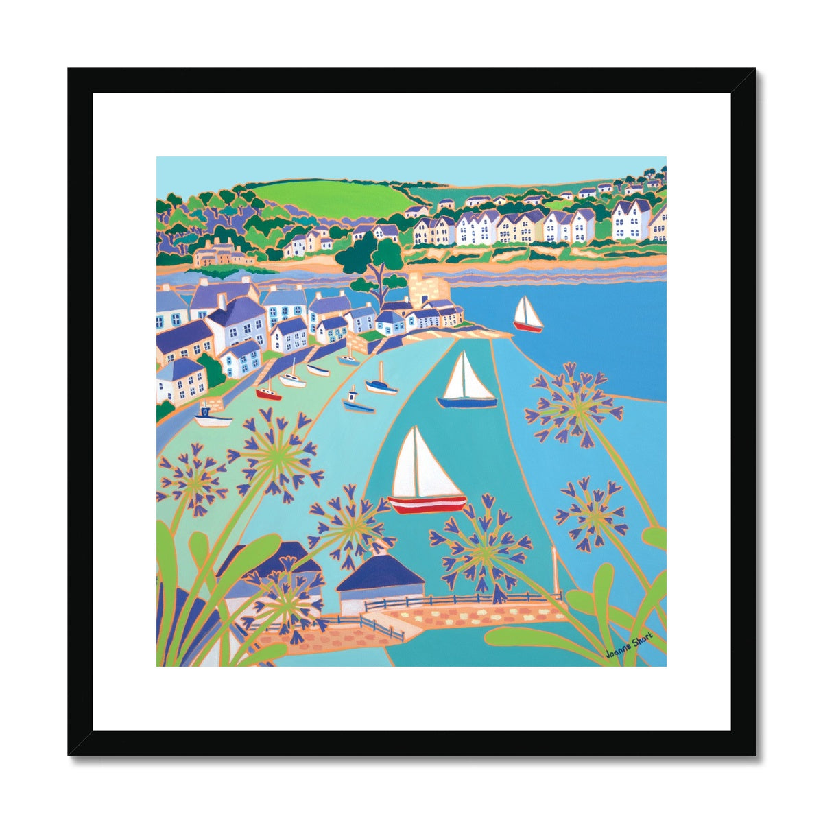 Joanne Short Framed Open Edition Cornish Fine Art Print. 'View across the River Fowey, Polruan'. Cornwall Art Gallery