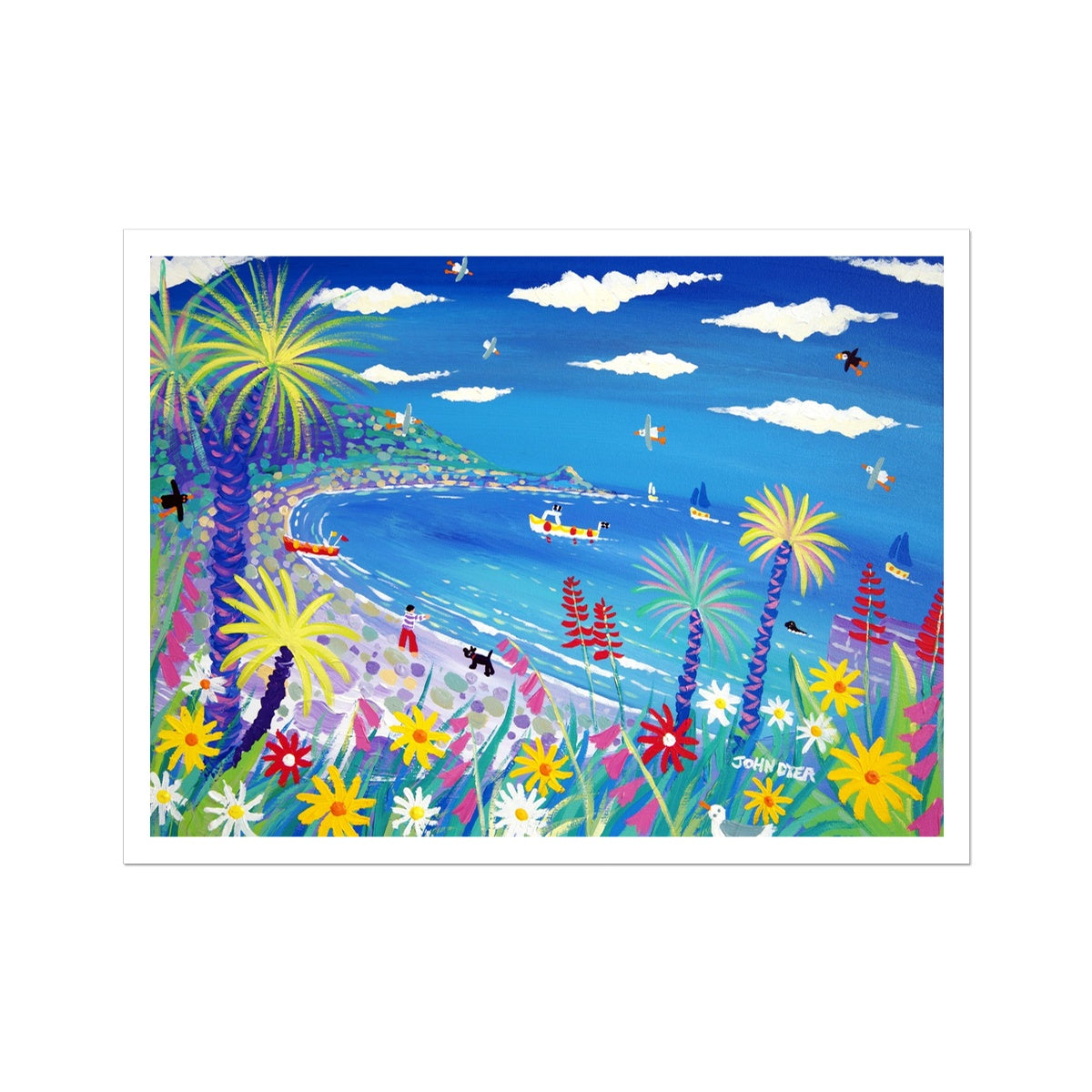 John Dyer Fine Art Print. Open Edition Cornish Art Print. 'Seaside garden, Lamorna Cove'. Cornwall Art Gallery