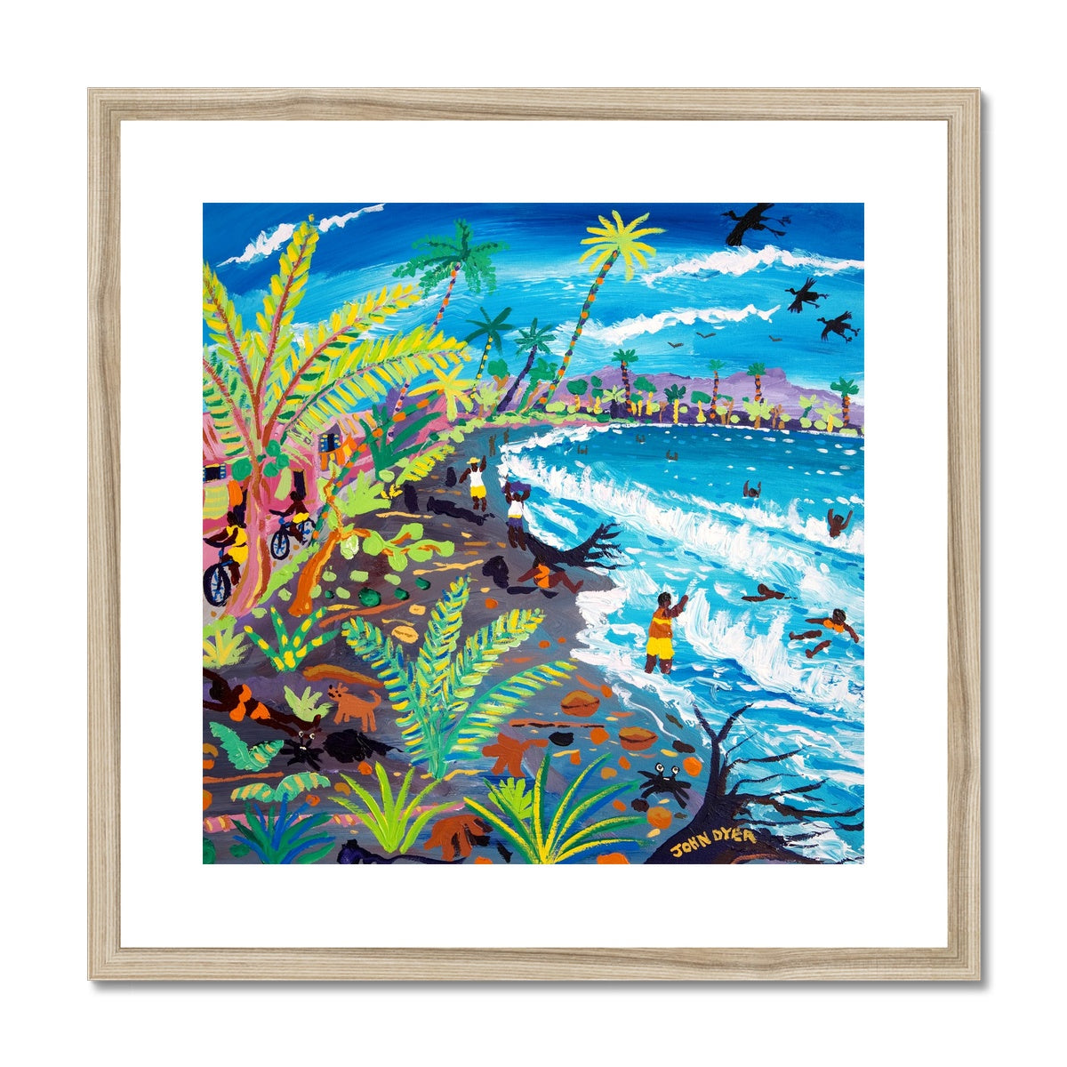 John Dyer Framed Open Edition Cornish Art Print. &#39;Caribbean Beach Life, Costa Rica&#39;. Caribbean Art Gallery