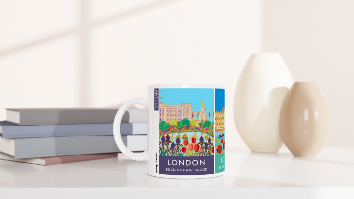 Joanne Short Ceramic Art Mug featuring London. Buckingham Palace, Big Ben, Westminster, Tower Bridge