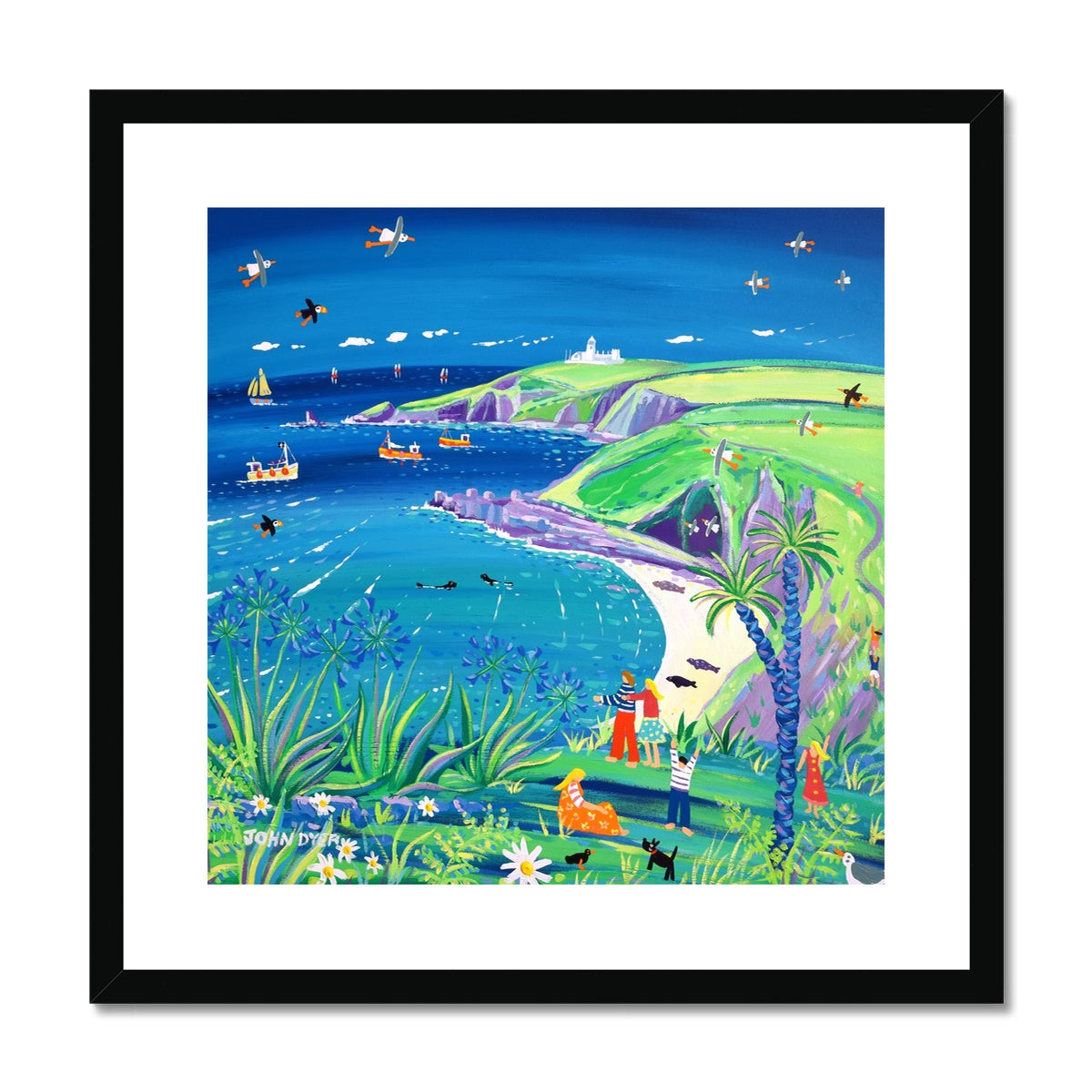 John Dyer Framed Open Edition Coastal Cornish Art Print. 'View from the Gate, Bass Point, Lizard Lighthouse'. Cornwall Art Gallery
