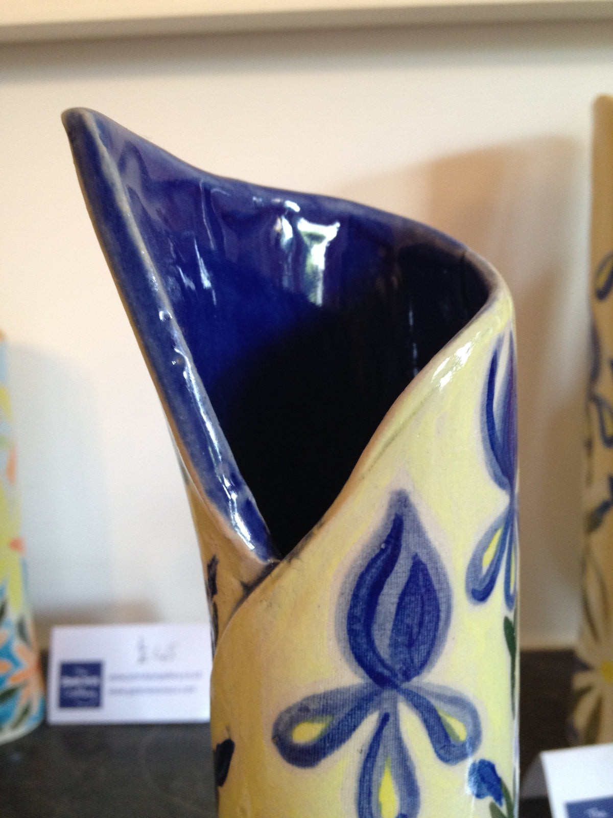 Cornish Ceramic Vase with Blue Iris by Joanne Short