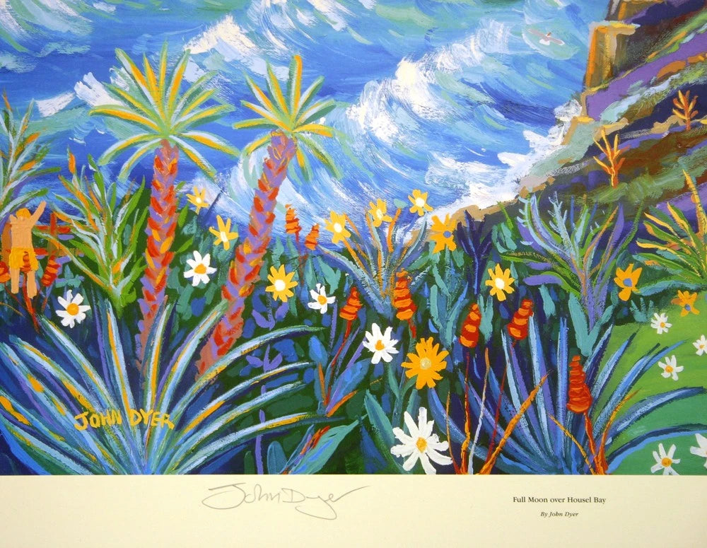 Limited Edition Print by Cornish Artist John Dyer. 'Full Moon over Housel Bay'. Lizard Lighthouse, Cornwall. John Dyer