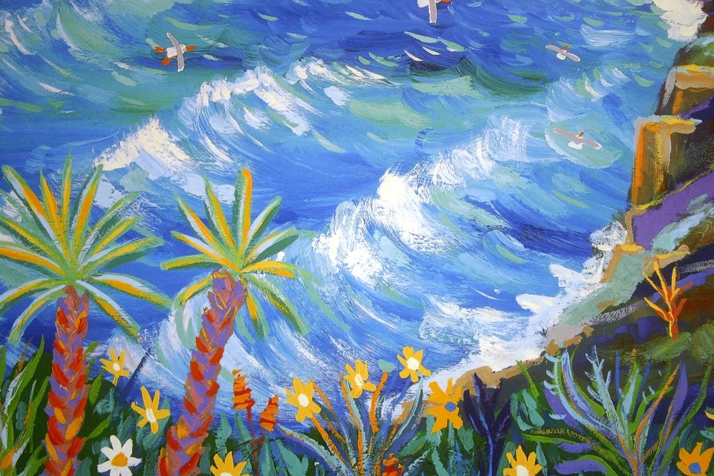 Limited Edition Print by Cornish Artist John Dyer. 'Full Moon over Housel Bay'. Lizard Lighthouse, Cornwall. John Dyer