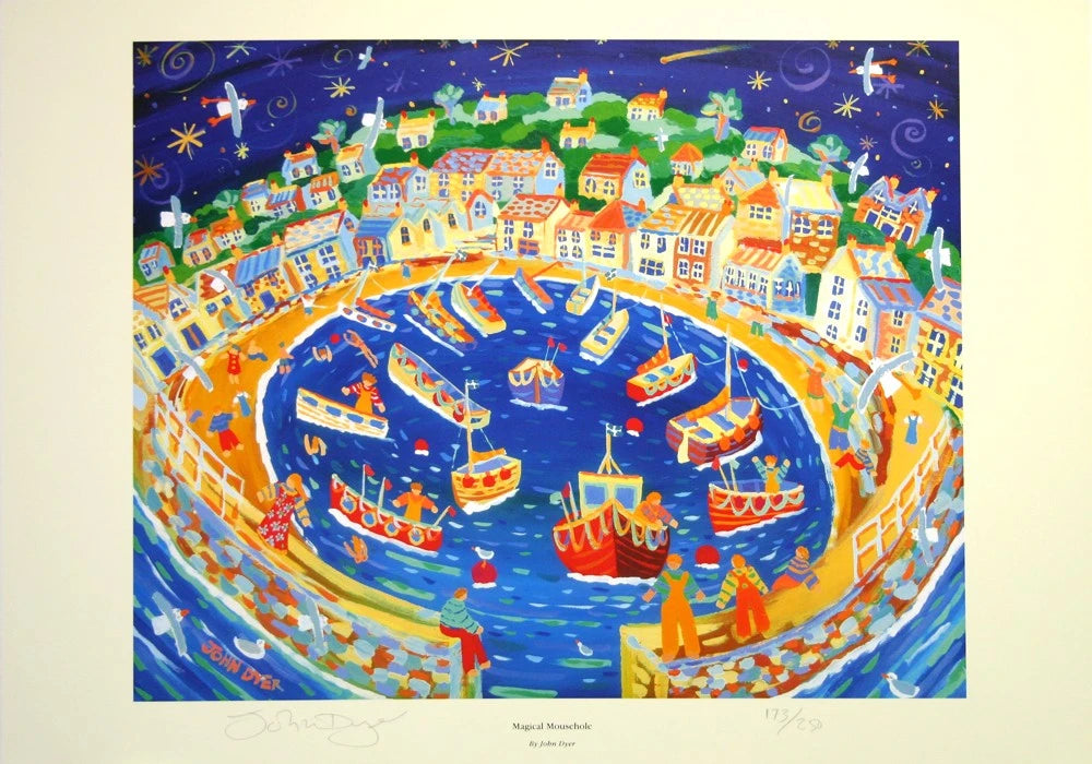 Limited Edition Print by Cornish Artist John Dyer. 'Magical Mousehole'. Cornwall Art Gallery Print John Dyer