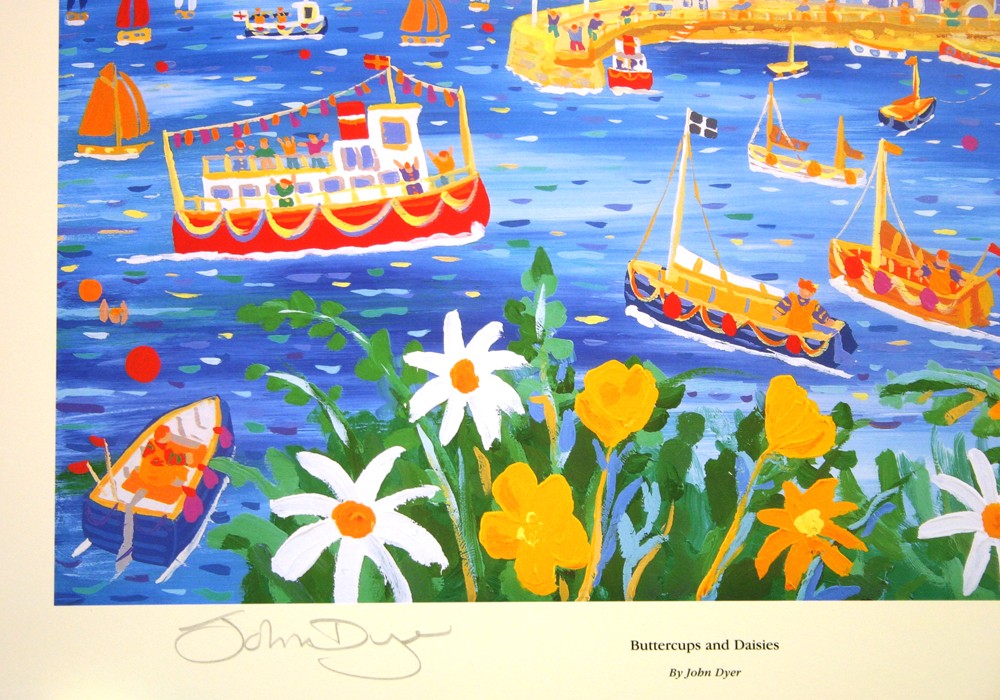 Limited Edition Print by Cornish Artist John Dyer. &#39;Buttercups and Daisies, St Mawes&#39;. Cornwall Art Gallery Print