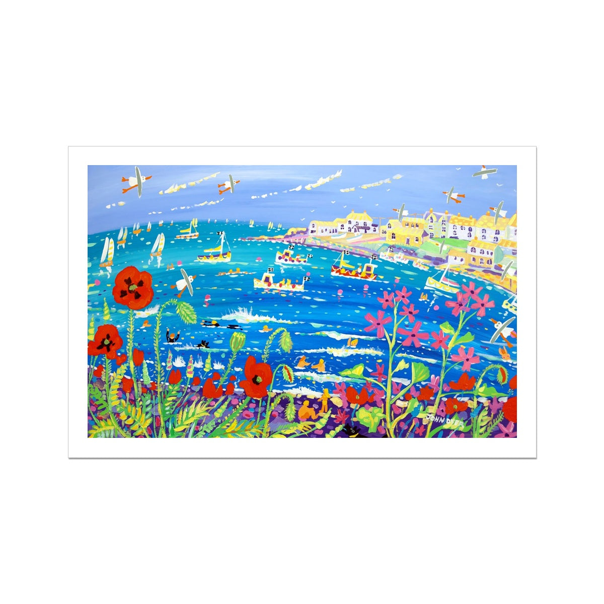 John Dyer Coastal Fine Art Print. Open Edition Cornish Art Print. 'Pretty Poppies and Crazy Campion, Coverack'. Cornwall Art Gallery
