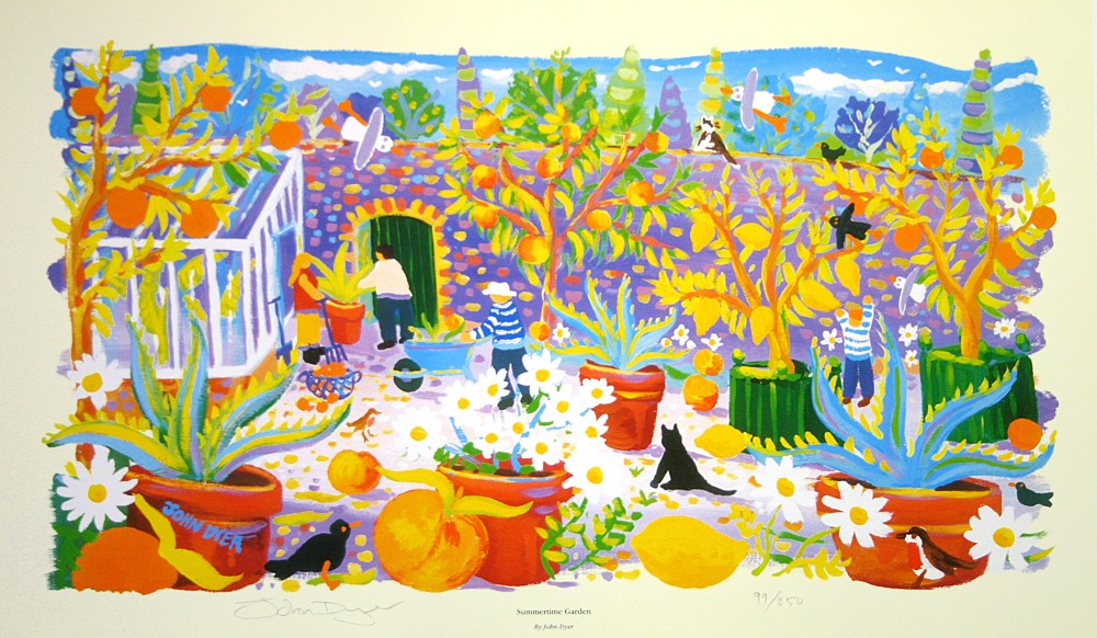 Limited Edition Print by Cornish Artist John Dyer. &#39;Summertime Garden. The Lost Gardens of Heligan&#39;. Cornwall Art Gallery Print