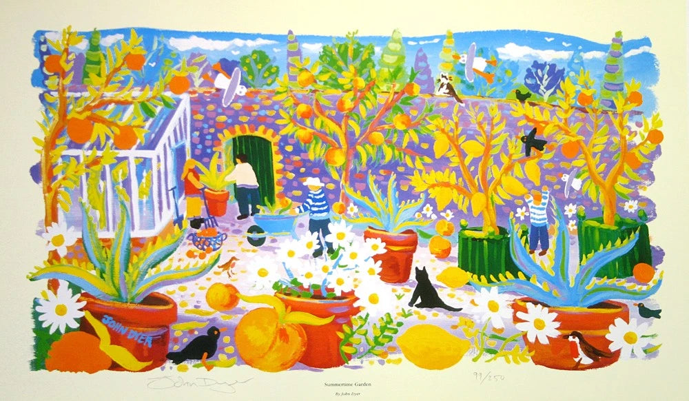 Limited Edition Print by Cornish Artist John Dyer. 'Summertime Garden, Heligan'. Cornish Art Gallery Print. John Dyer