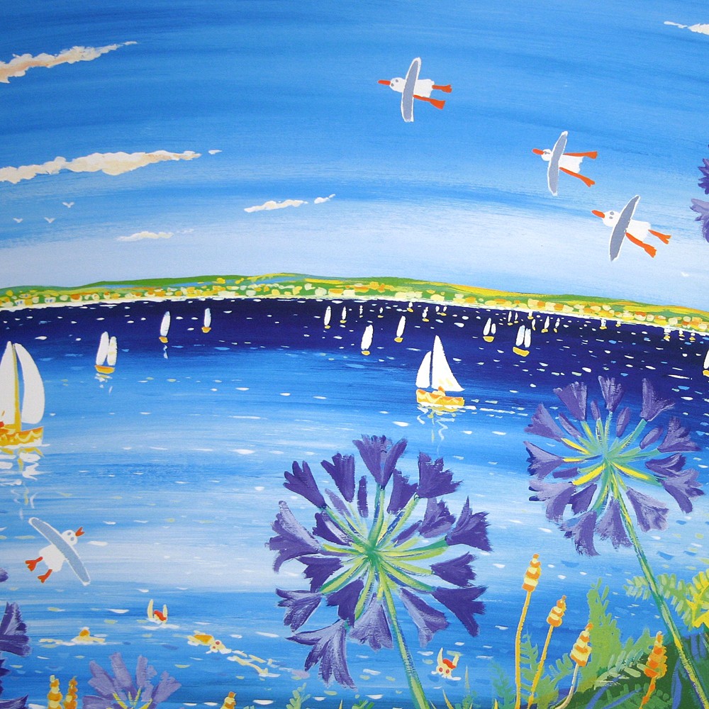 Limited Edition Print with Agapanthus Flowers by Cornish Artist John Dyer. &#39;Sailing Away, Cornwall&#39;.
