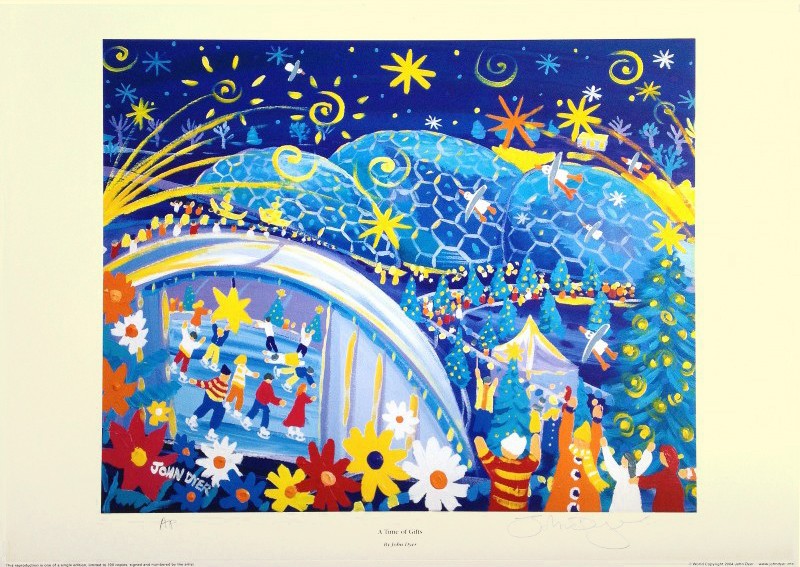Signed Print by Environmental Artist John Dyer. Ice Skating. &#39;A Time of Gifts, The Eden Project&#39;. Cornish Art Gallery Print