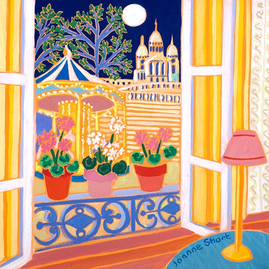 Original painting by Joanne Short. Full Moon over the Sacré Coeur Paris.
