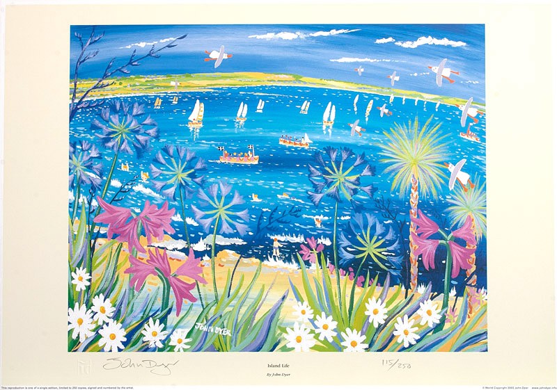 Signed Limited Edition Print by Cornish Artist John Dyer. &#39;Island Life, St Michael&#39;s Mount&#39;. Cornwall Art Gallery Print