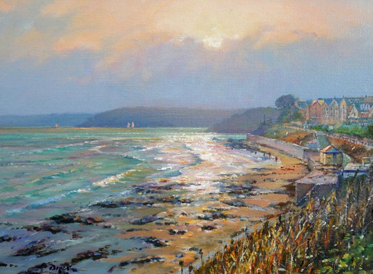 Original Oil Painting on Canvas. Sparkling Light. Castle Beach, Falmouth. By British Artist Ted Dyer.