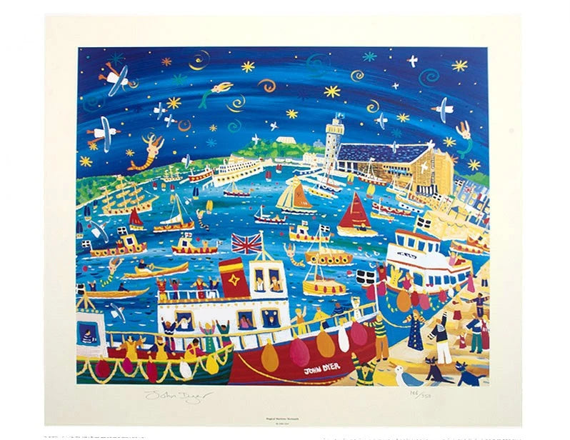 Limited Edition Print by Cornish Artist John Dyer. 'Magical Maritime Mermaids Falmouth.' National Maritime Museum Cornwall Print John Dyer