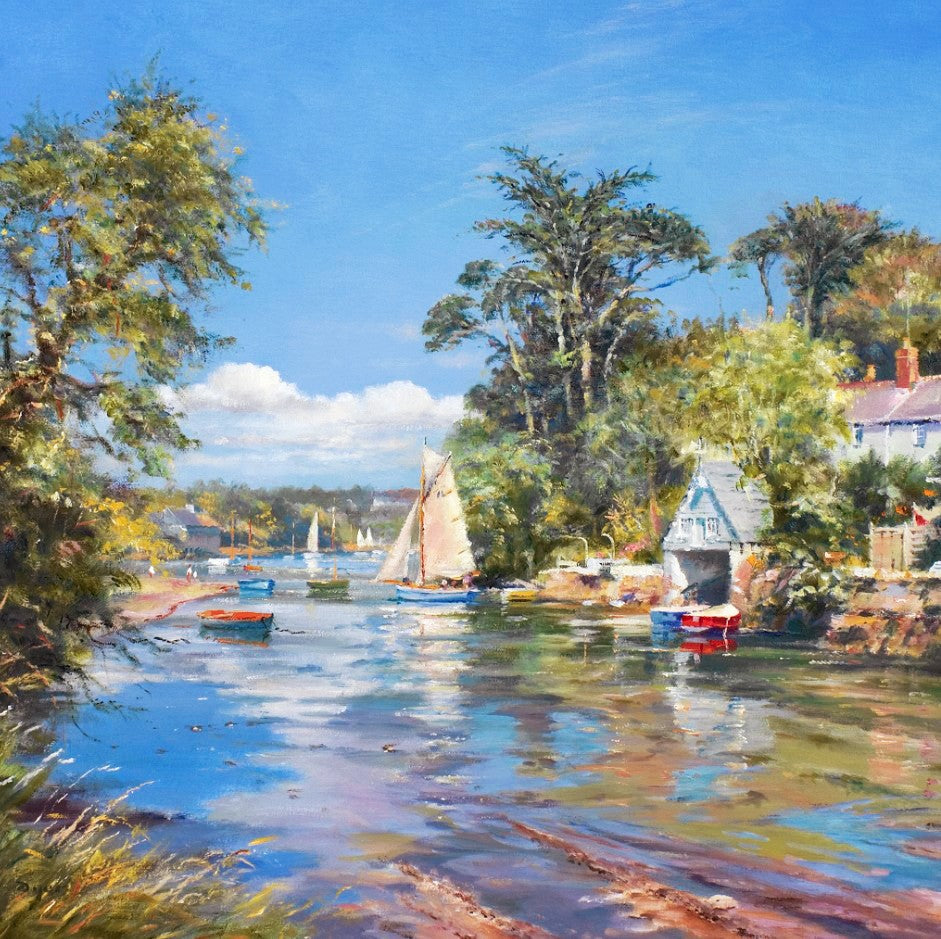 Limited Edition Print. Sailing on the Afternoon Tide, Helford, Cornwall.  By Ted Dyer