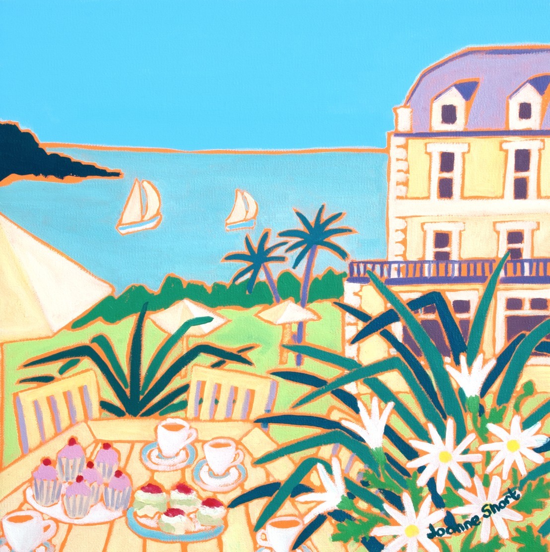 &#39;Afternoon Tea at the Hotel, Fowey&#39;. Limited Edition Print by Cornish Artist Joanne Short