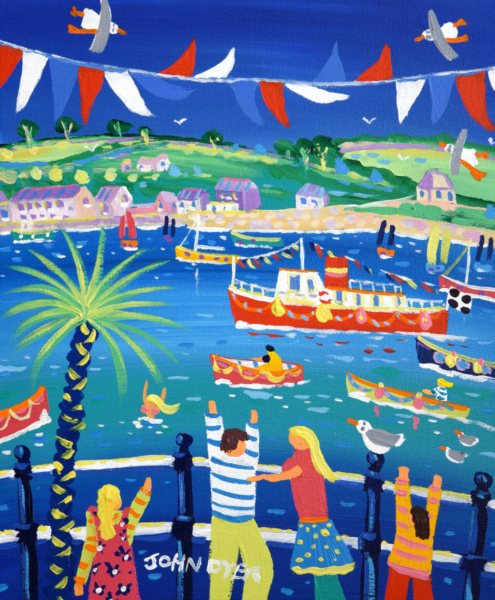 'Fluttering Flags Falmouth', 12x10 inches acrylic on canvas. Cornwall Painting by Cornish Artist John Dyer. Cornish Art from our Cornwall Art Gallery