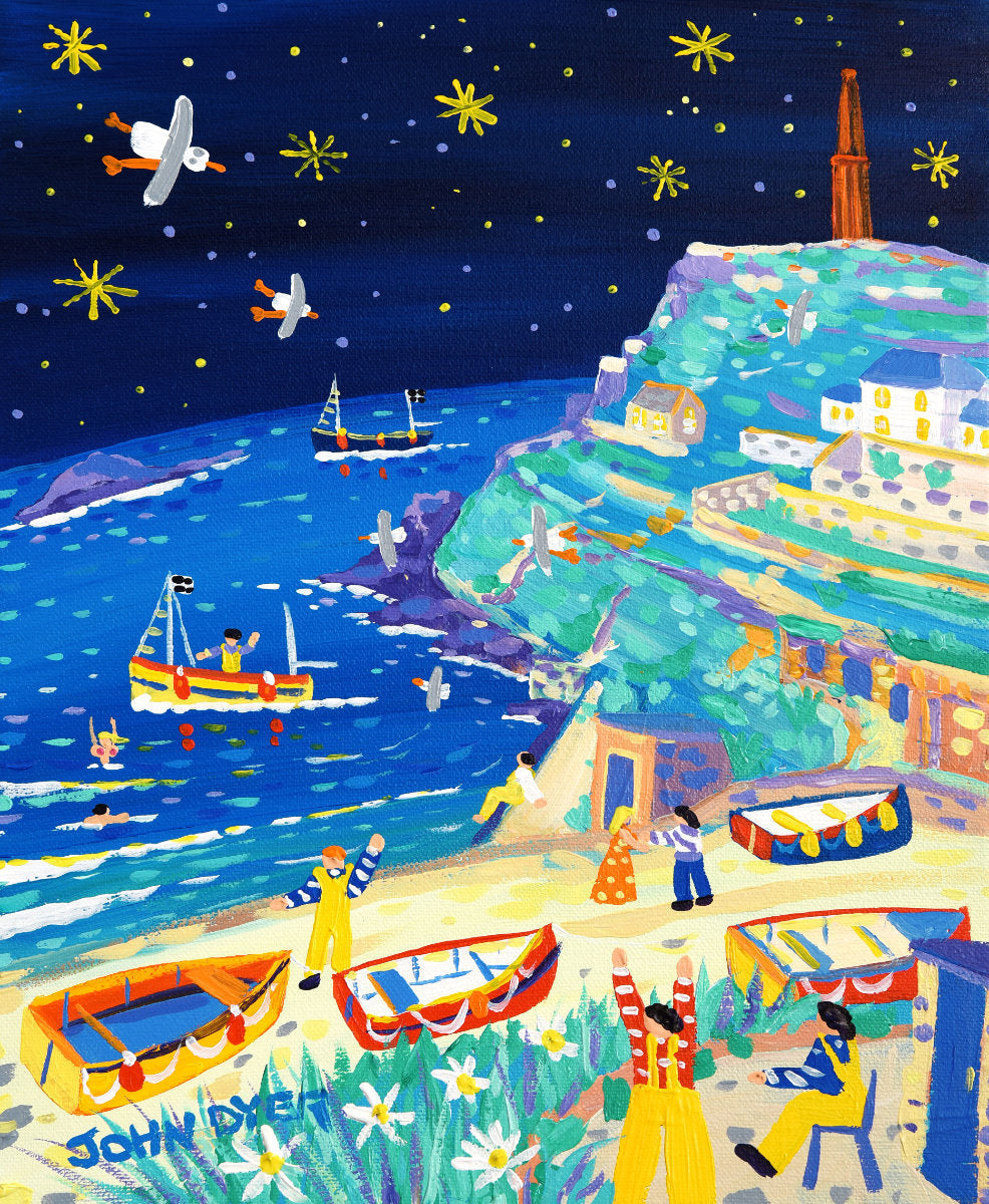 'Twinkling Stars, Cape Cornwall', 12 x 10 inches original art acrylic on canvas. Paintings of Cornwall by Cornish Artist John Dyer from our Cornwall Art Gallery