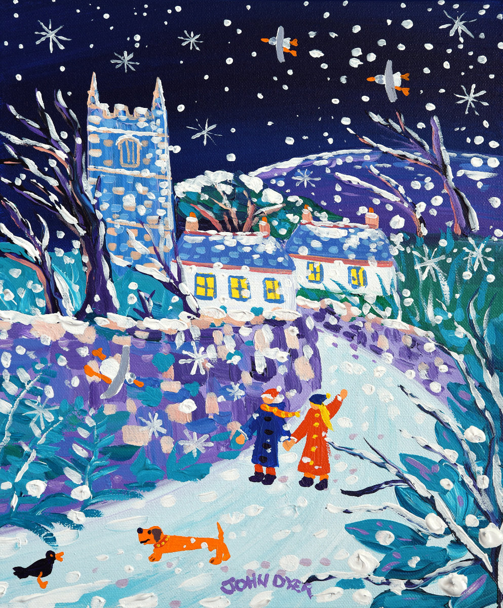 Limited Edition Print by Cornish Artist. &#39;Walking in the Snow, Zennor&#39;. Cornwall Art Gallery Print.