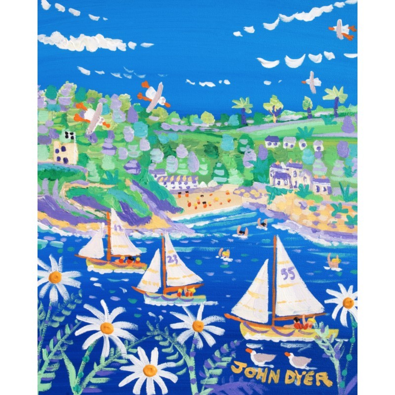 Racing Down the River, Fowey. Limited Edition Print by John Dyer