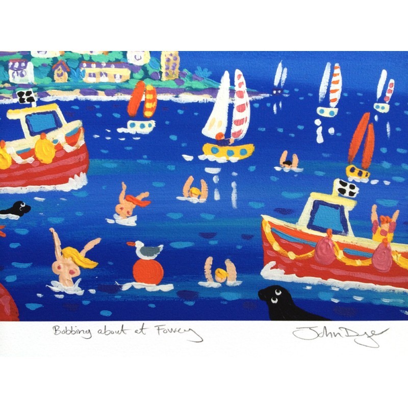 Limited Edition Print by Cornish Artist John Dyer. &#39;Bobbing About at Fowey&#39;.