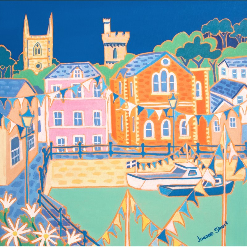 &#39;Daisies and Bunting, Fowey&#39;. Limited Edition Cornwall Art Print by Cornish Artist Joanne Short