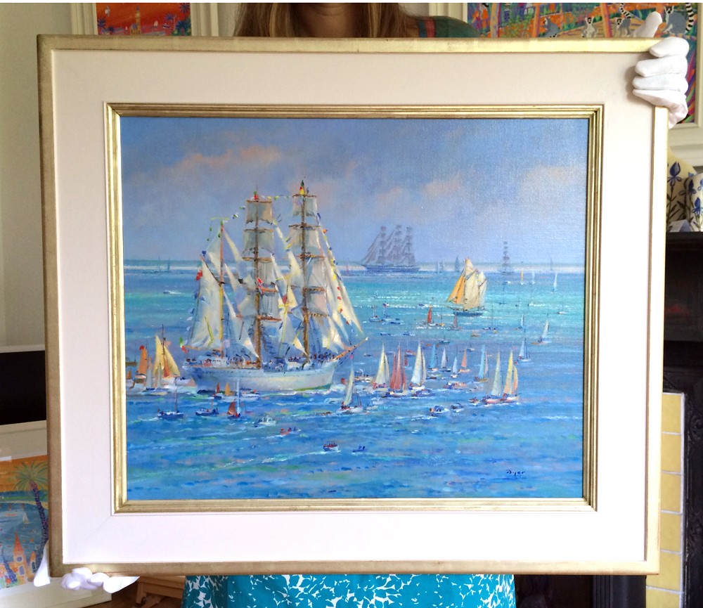 Original Oil Painting. Sunlight on the Sails, Falmouth Tall Ships Regatta. By Ted Dyer.