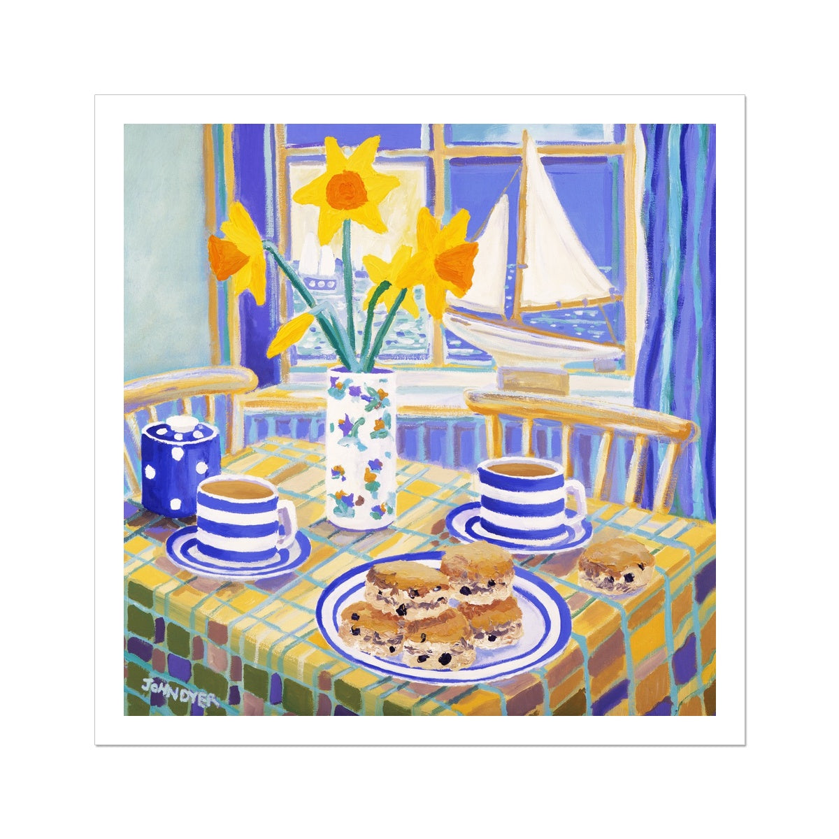 John Dyer Fine Art Print. Open Edition Still Life Cornish Art Print. 'Tea for Two'. Cornwall Art Gallery