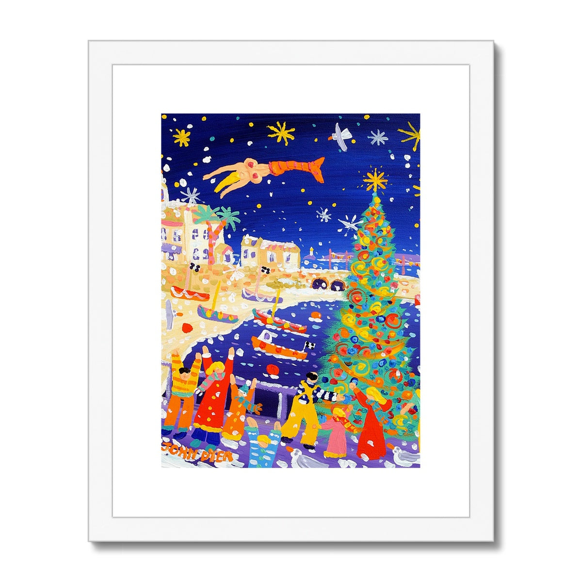 John Dyer Framed & Mounted Open Edition Cornish Art Print. 'Christmas Magic, St Ives'. Cornwall Art Gallery