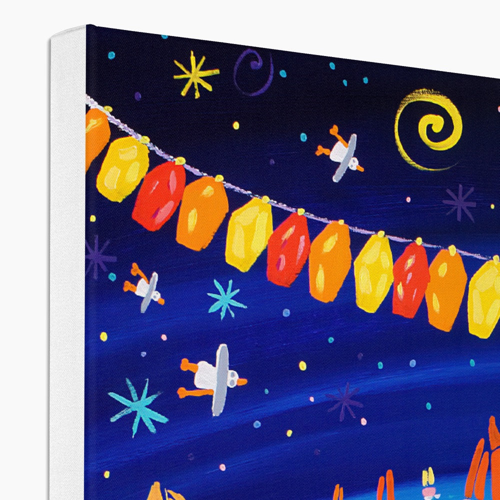 Christmas Lights, Mousehole, Cornwall - Canvas Art Print by John Dyer