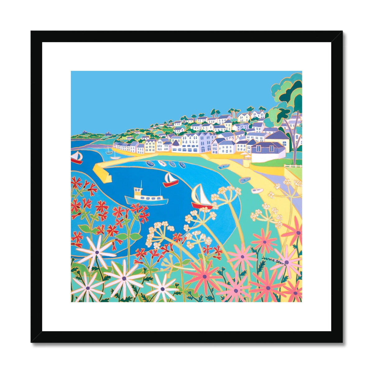 Joanne Short Framed Open Edition Cornish Fine Art Print. 'Summer Colours St Mawes'. Cornwall Art Gallery