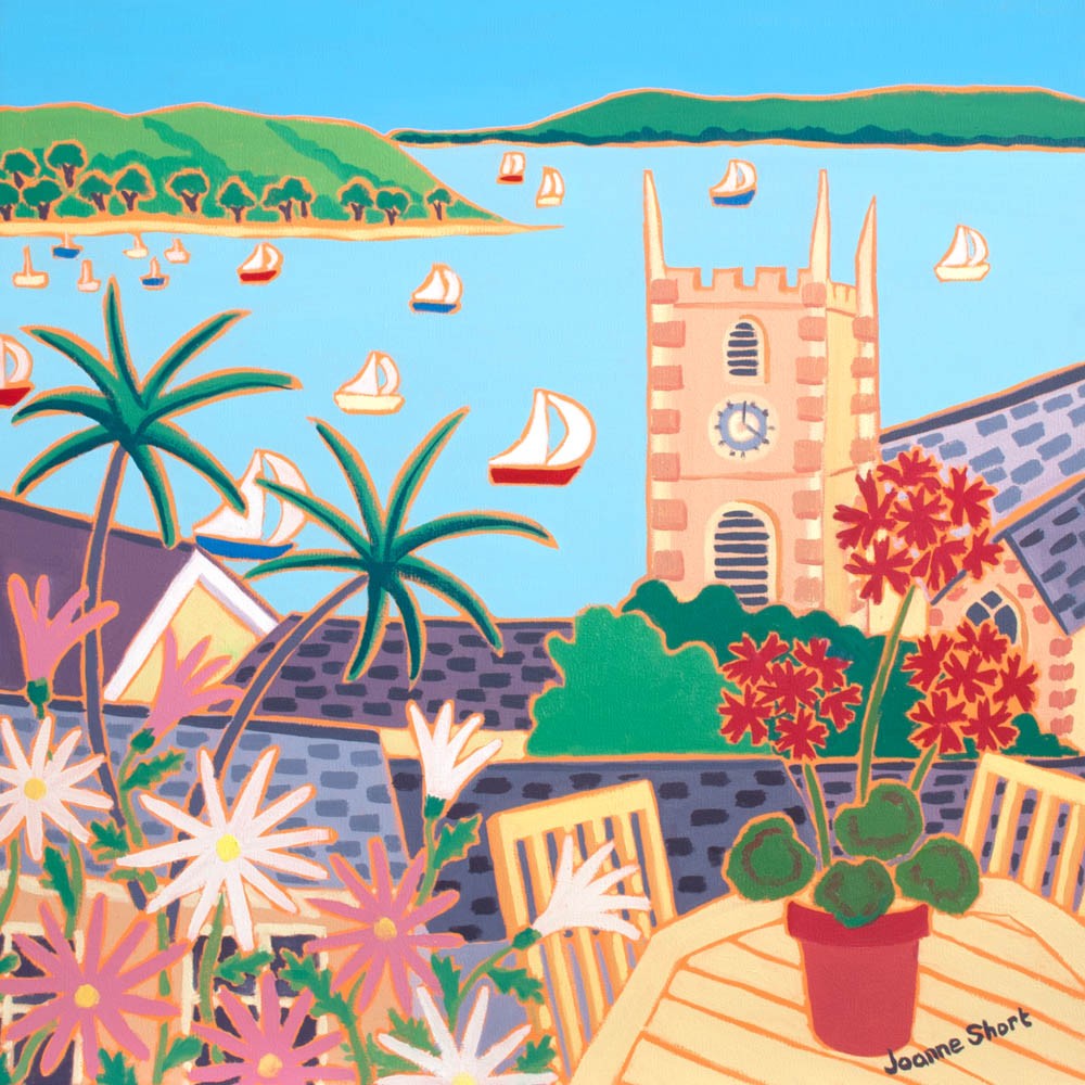 View from the Garden, Falmouth. Limited Edition Print by Joanne Short. King Charles Church, Falmouth