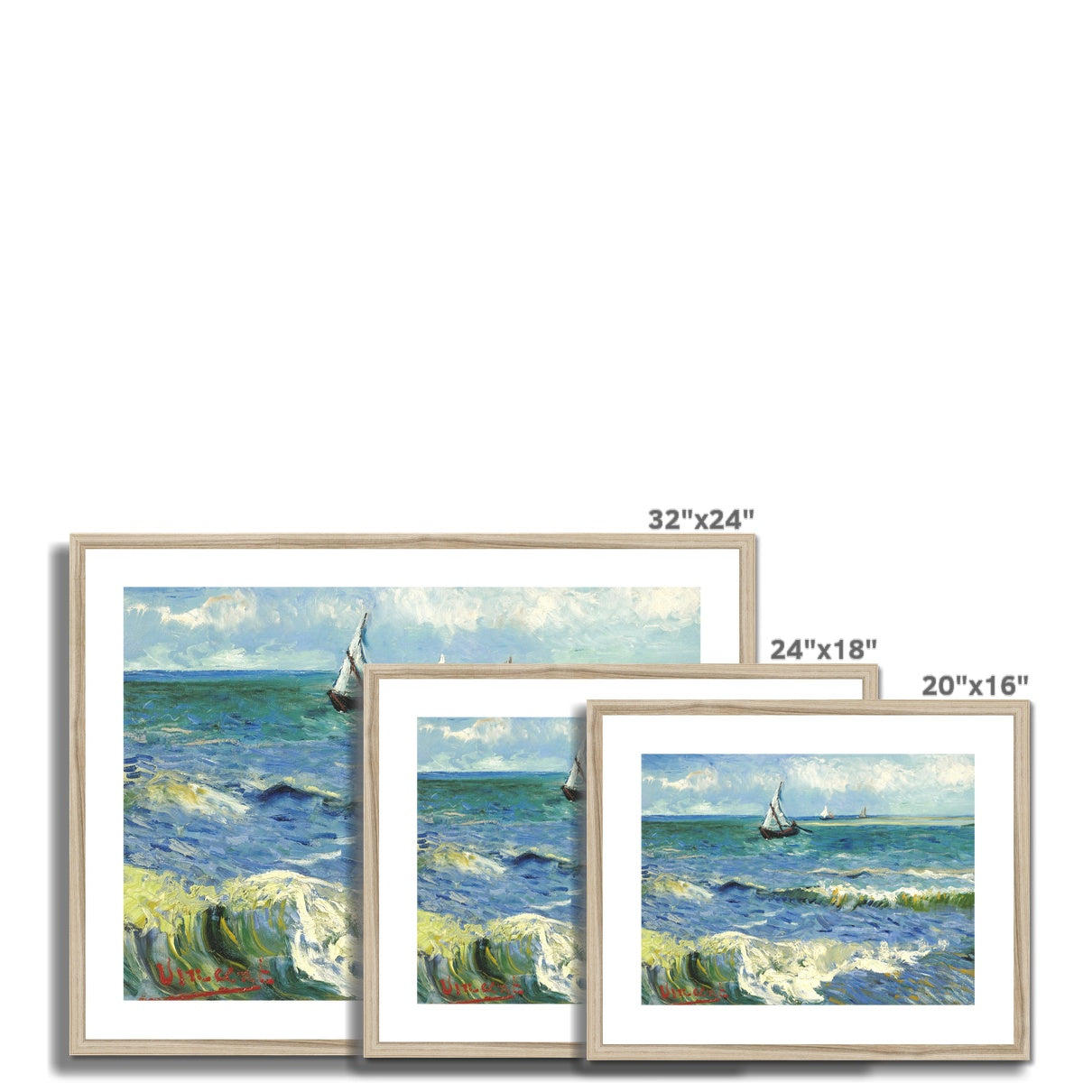 Vincent Van Gogh Framed Open Edition Art Print. &#39;Seascape near Les Saintes-Maries-de-la-Mer&#39; Still-Life. Art Gallery Historic Art