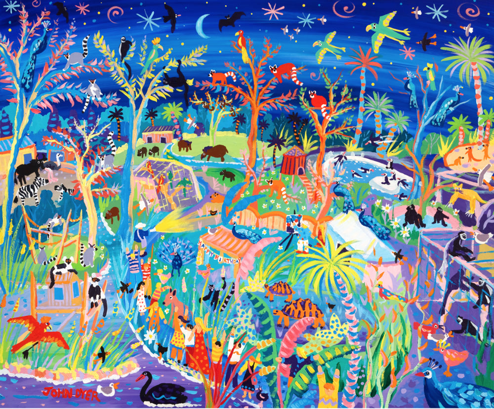 Limited Edition Animal Art Print by Environmental Artist John Dyer. 'Zooing Around. Newquay Zoo'. 